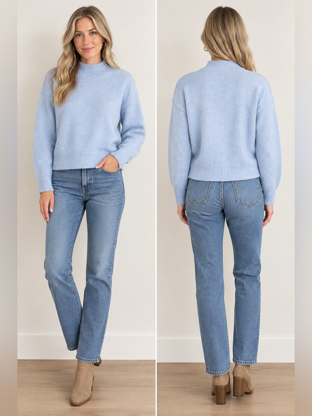 Zara Sky  Blue Mock Neck Sweater